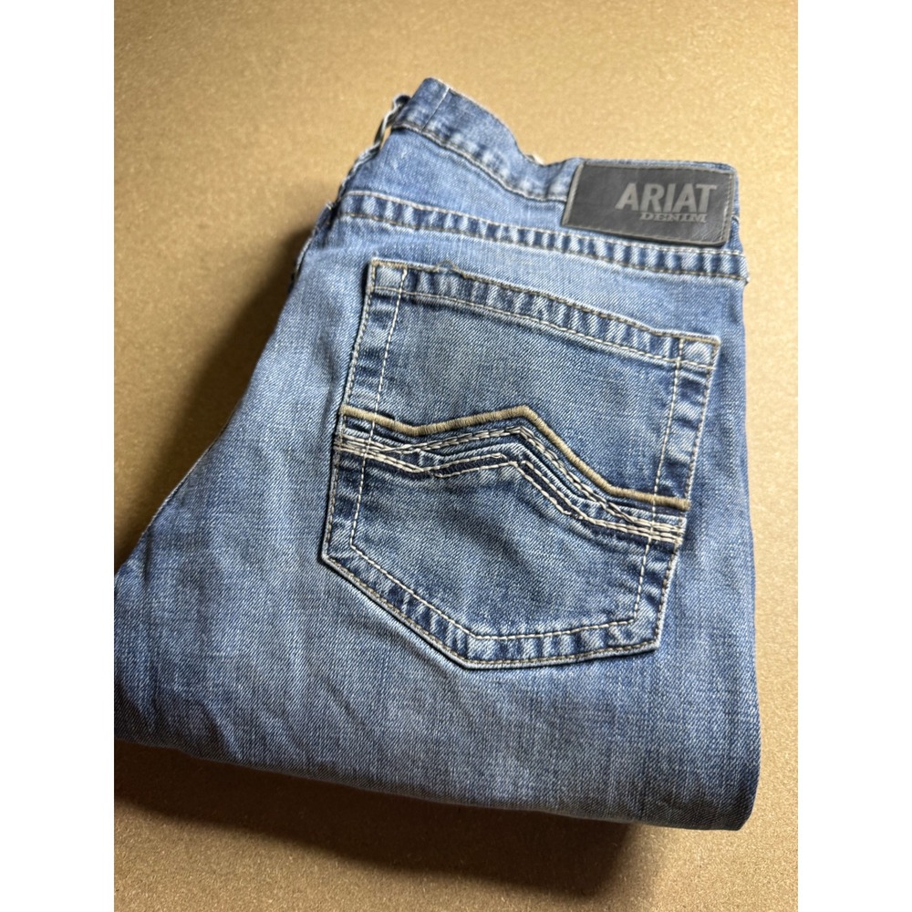 Ariat M5 Slim Straight Jeans Mens 34x36 Medium Wash Distressed Denim Western